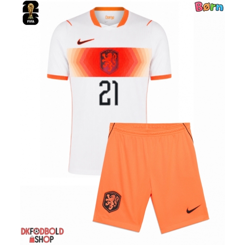Holland Frenkie de Jong #21 Udebanesæt Børn VM 2026 Kort ærmer (+ korte bukser)